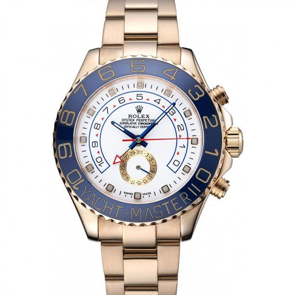 Replica Rolex Yacht-Master II White Dial Blue Bezel Gold Bracelet 622271